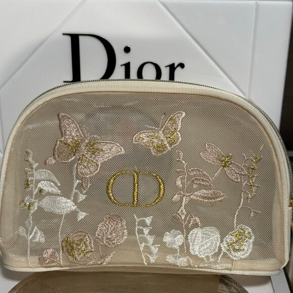 Dior Handbags - Dior 2025 Embroidered Beige Mesh Makeup Bag/Pouch - NEW in package